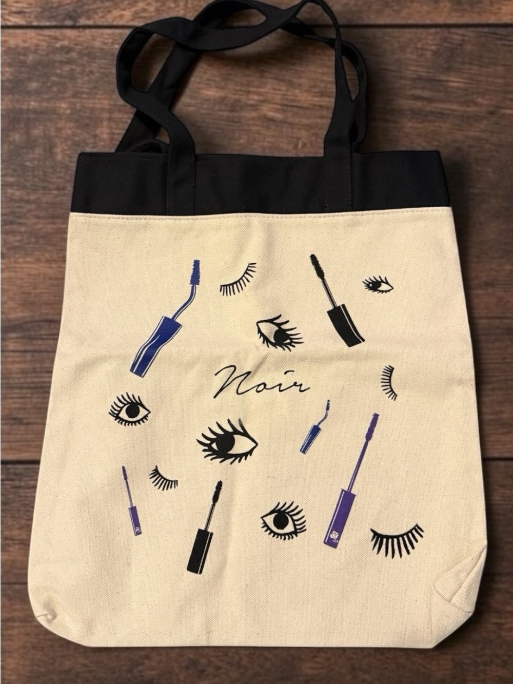 Lancôme Canvas Makeup Print Tote Bag - Black & Natural